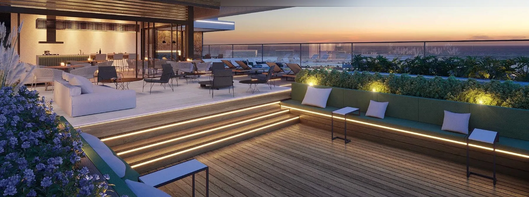 Beach Class Essence Meireles, Fortaleza — Lounge com deck ao entardecer